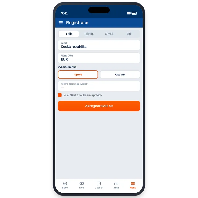 Registrační formulář v aplikaci Mostbet na telefonu